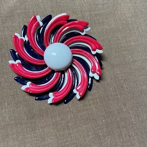 Vintage Swirl Flower Brooch in Red, Navy & White
